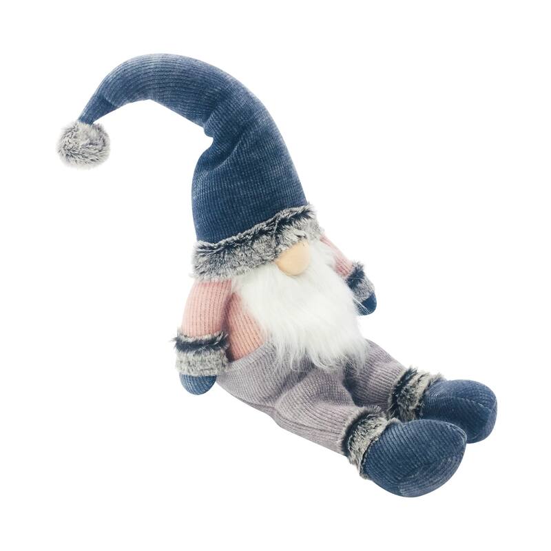Courdoroy Hat Gnome Christmas Figurine - 27" - Blue and Pink