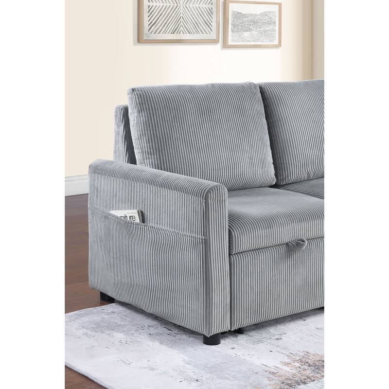 Corduroy Upholstered Wide Loveseat Sofa, 2 Seater Sofa with Side Pocket, Couch Settee with Storage and Cushions