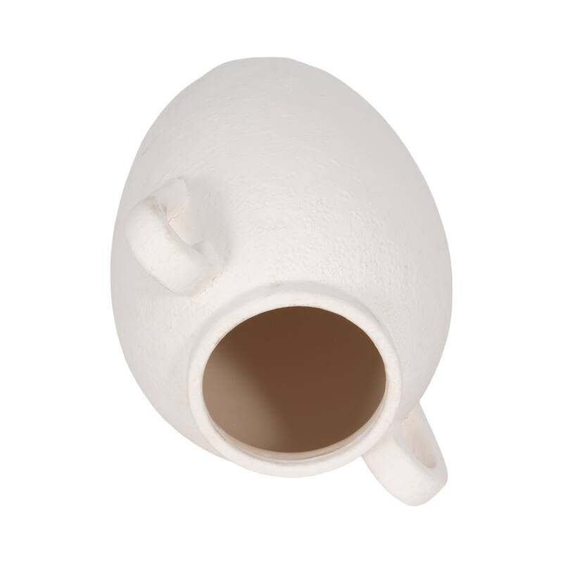 Neutral Ceramic Textured Amphora Jug with Handles Vase - White