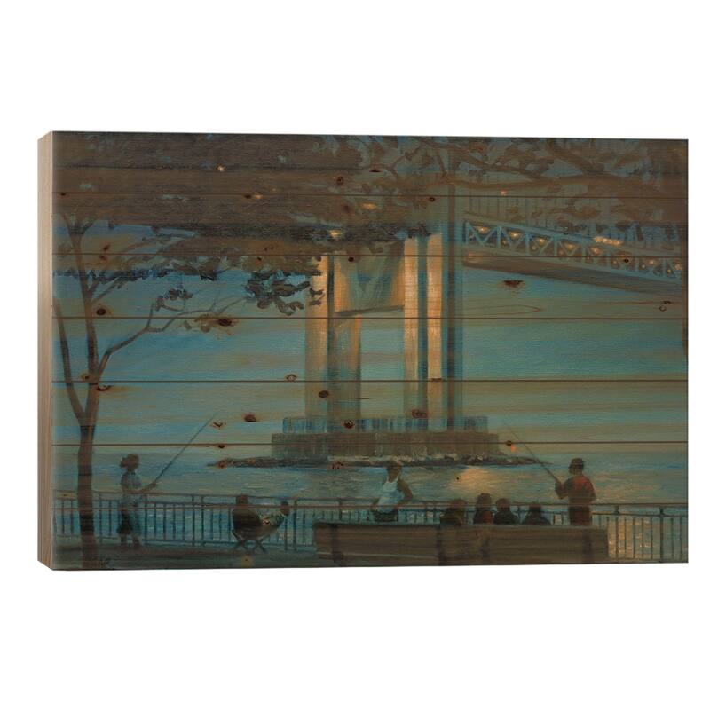 Verrazano Bridge At Dusk Print On Wood by Nick Savides - Multi-Color - 18x26x1.5