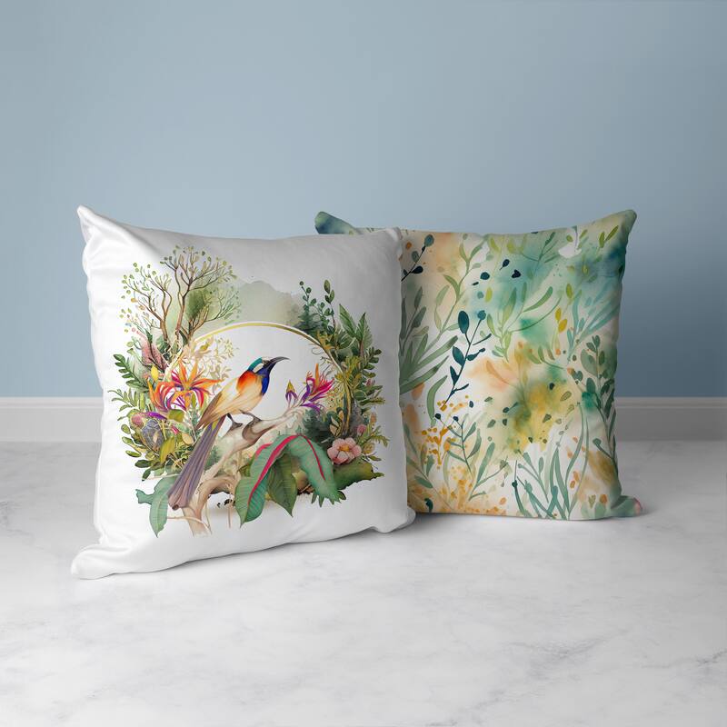 White And Multi Winged Flora Fusion Indoor/Outdoor Throw Pillow Zipper