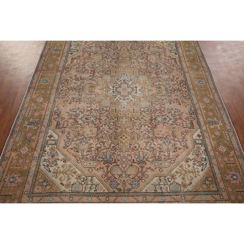 Distressed Tabriz Persian Vintage Area Rug Hand-Knotted Wool Carpet - 6'5" x 9'3"