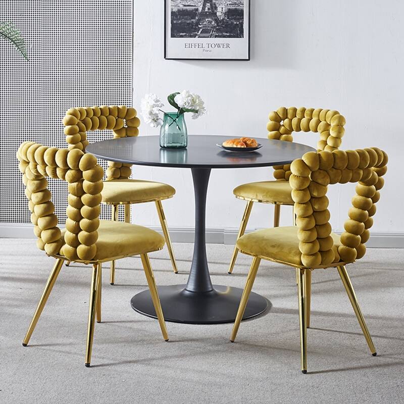 Yellow Modern 22.04" Accent Chairs with Iron Tube Legs and Comfortable Backrest (Set of 2)