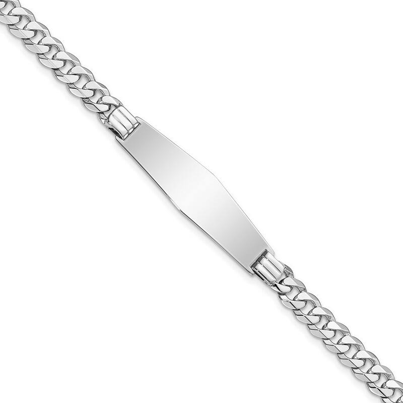 Curata 10mm 14k White Gold Engravable Flat Curb Link Soft Diamond Shape ID Bracelet