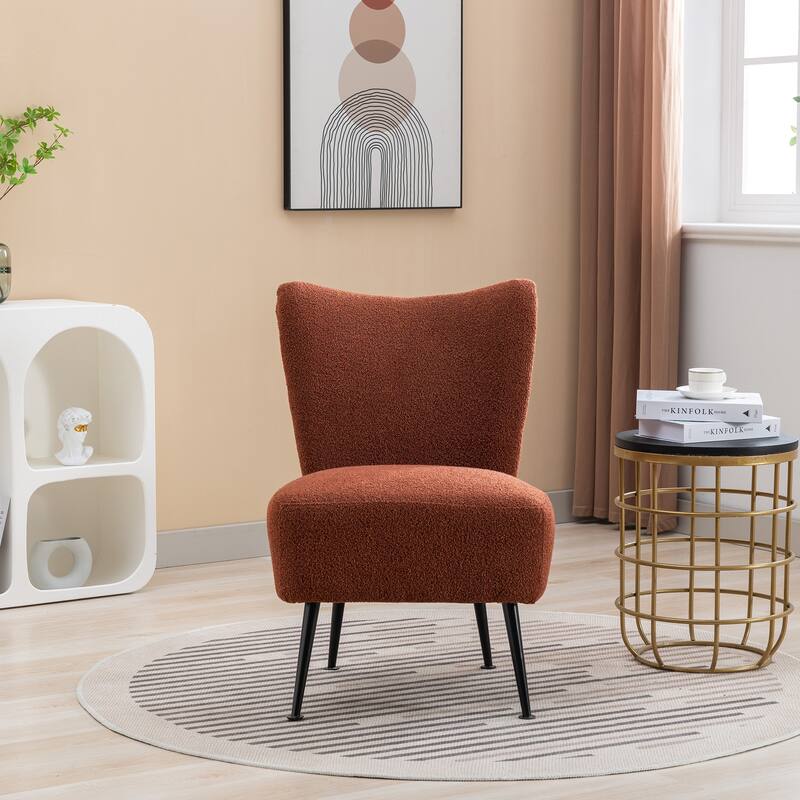 Armless Accent Chair With Rubber Wooden Legs Modern Upholstered Corner Side Chair For Living Room