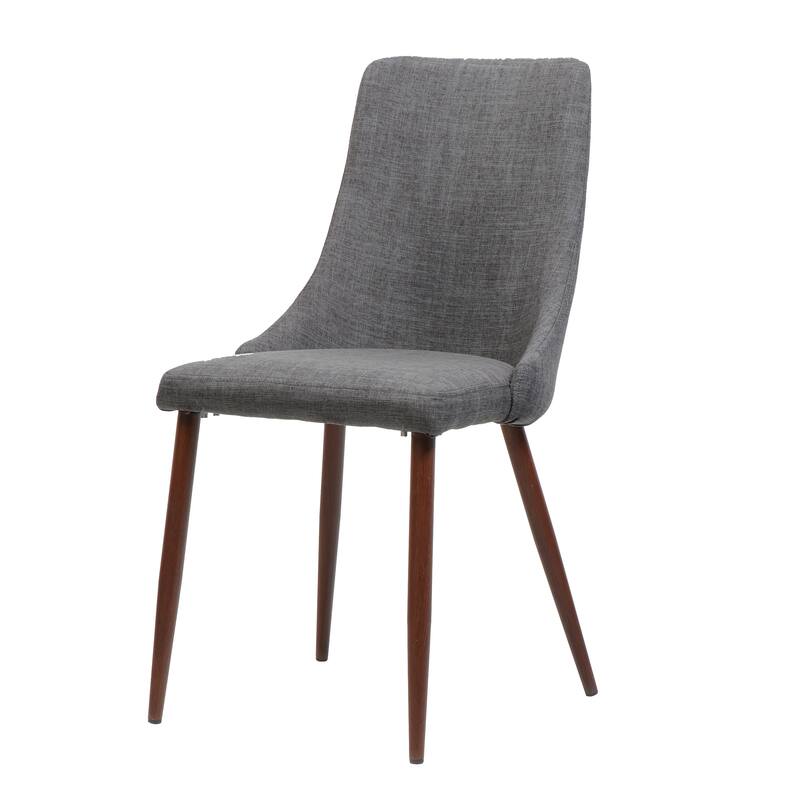 Handcrafted Fabric Dining Chairs Set of 2, Light Gray Upholstery, Walnut Finish Metal Legs, Mid Century Style for Dining Room