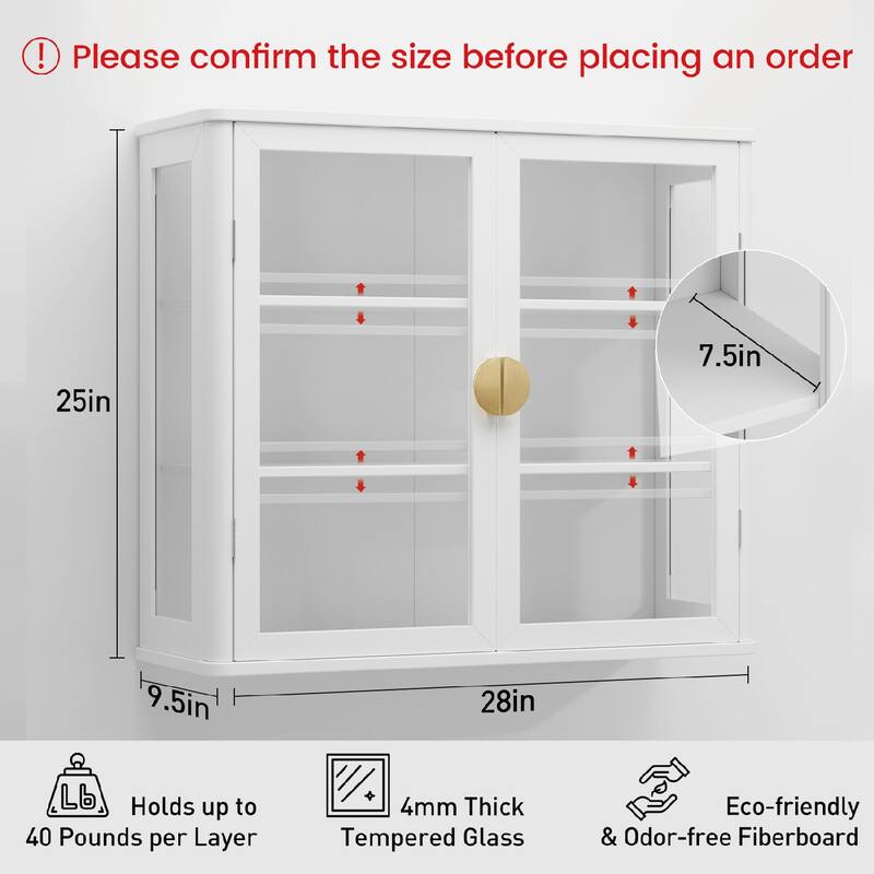 Modern Wall-Mounted Storage Cabinet with Tempered Glass Doors