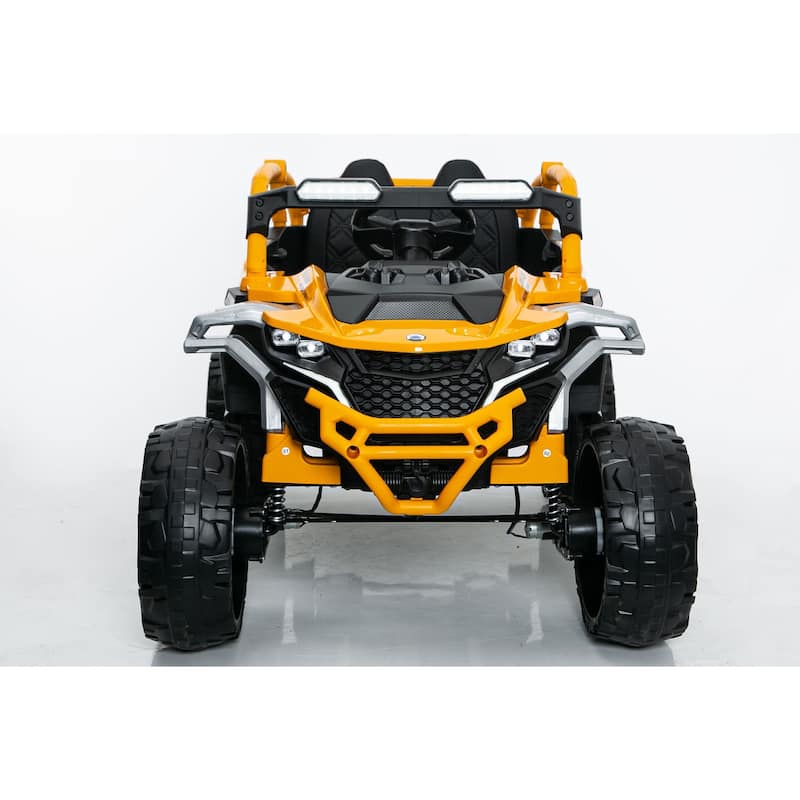 Kids Ride On Truck with Remote Control, Electric ATV Yellow Black Off-Road Toy Car with Openable Doors & Music