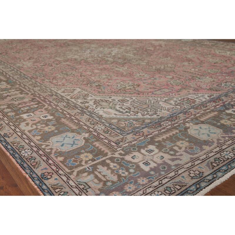 Distressed Pink Tabriz Vintage Persian Rug Hand-Knotted Wool Carpet - 9'2" x 12'8"