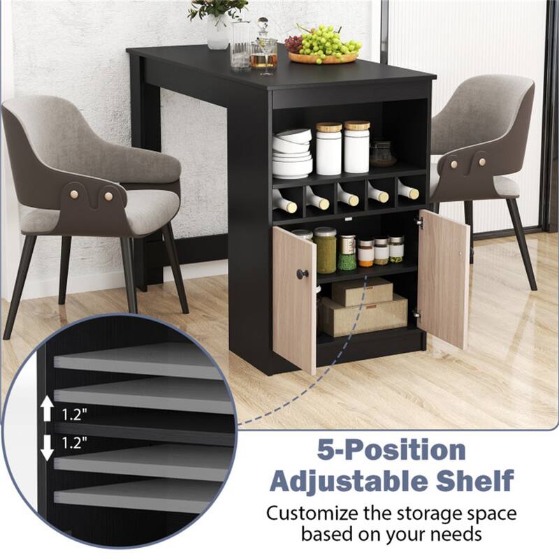 Modern 48" Bar Table with Adjustable Shelves and Wine Storage for Kitchen and Dining Room - 48" x 24" x 36"