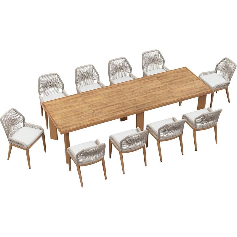 PURPLE LEAF Dining Set Patio Metal Rectangular Table and Wicker Rattan Chairs for Outside Porch Modern Outdoor Furniture Sets