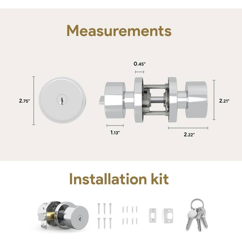 Mega Handles SUANA Square Entrance Round Knob I Knob Door Lock Handle I Fits All Standard Door Sizes I Reversible Handing