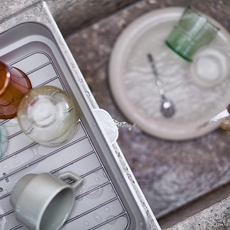 Extend Steel Plus Expandable Dish Rack with Wine Glass Holder