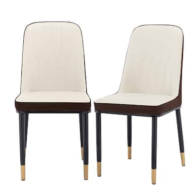Set of 2 PU Dining Chair With Lron Metal Gold Plated Legs Stools for Dining Room Barstool Modern Upholstered Dining Chairs