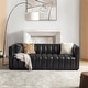 preview thumbnail 31 of 81, HULALA HOME Olinto Modern 83''W Genuine Leather Tufted Couch Sofa with Channel Back and Solid Wood Legs Black