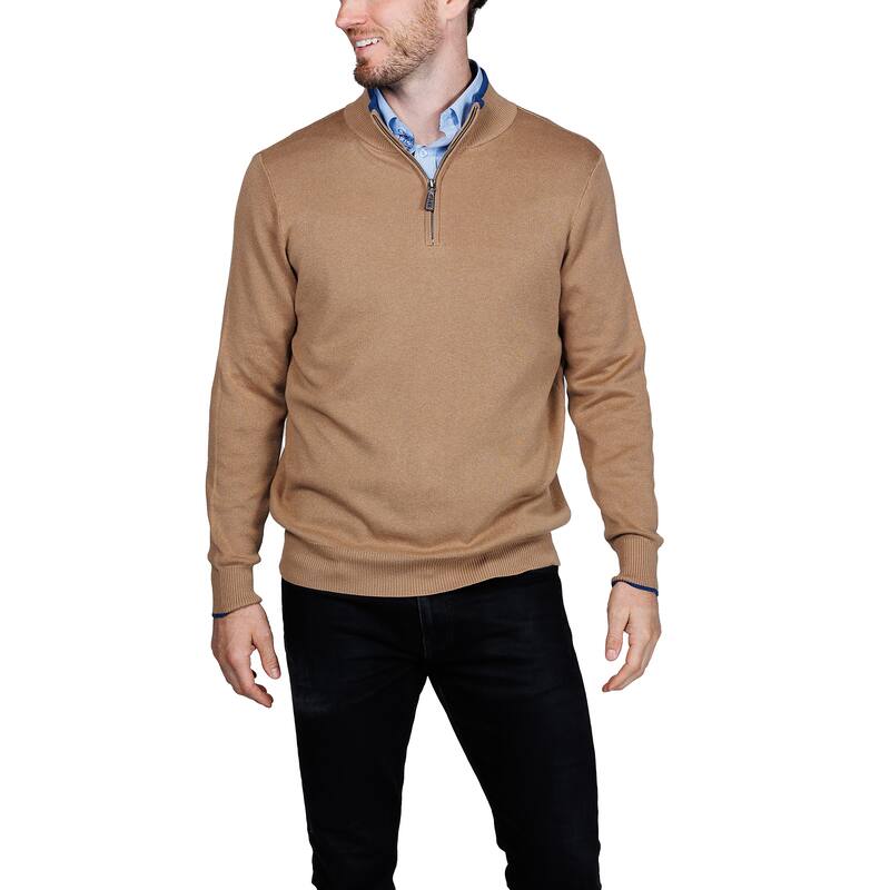 Tailorbyrd Men's Fine Knit Quarter Zip Pullover - Camel - M