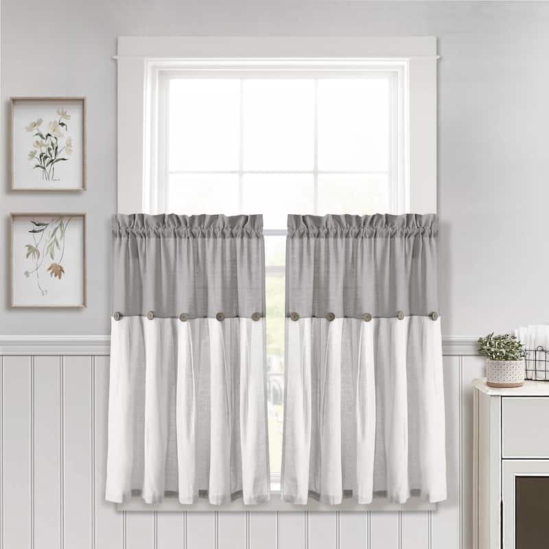 Lush Decor Linen Button Kitchen Tier Window Curtain Panel Pair - Gray - 29" x 36" 