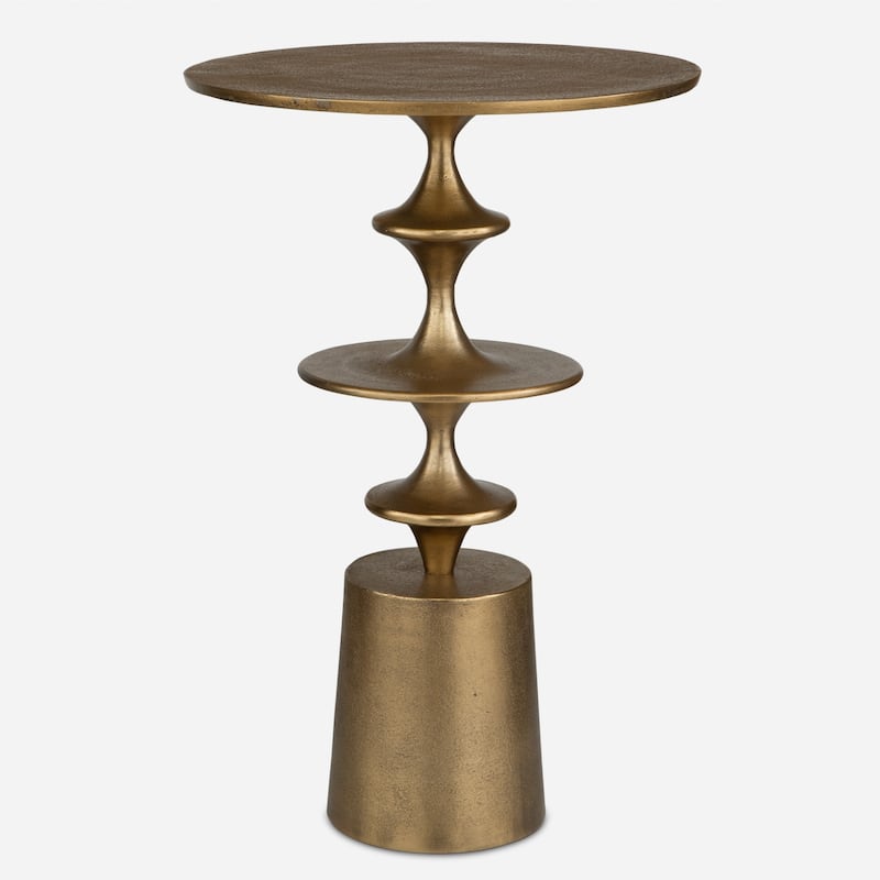 Solid Curved End Accent Table - 23.5" - Antique Brass Finish