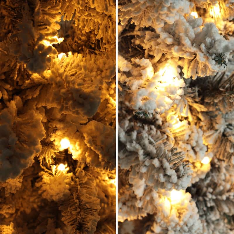 VEIKOUS Pre-Lit Artificial Christmas Tree Pencil Snow with Foldable Iron Stand with LED lights, 5.5/6.5/7.5 ft