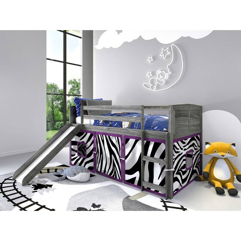 Twin Louver Low Loft with Slide in Antique Grey - Twin Loft - Zebra Tent