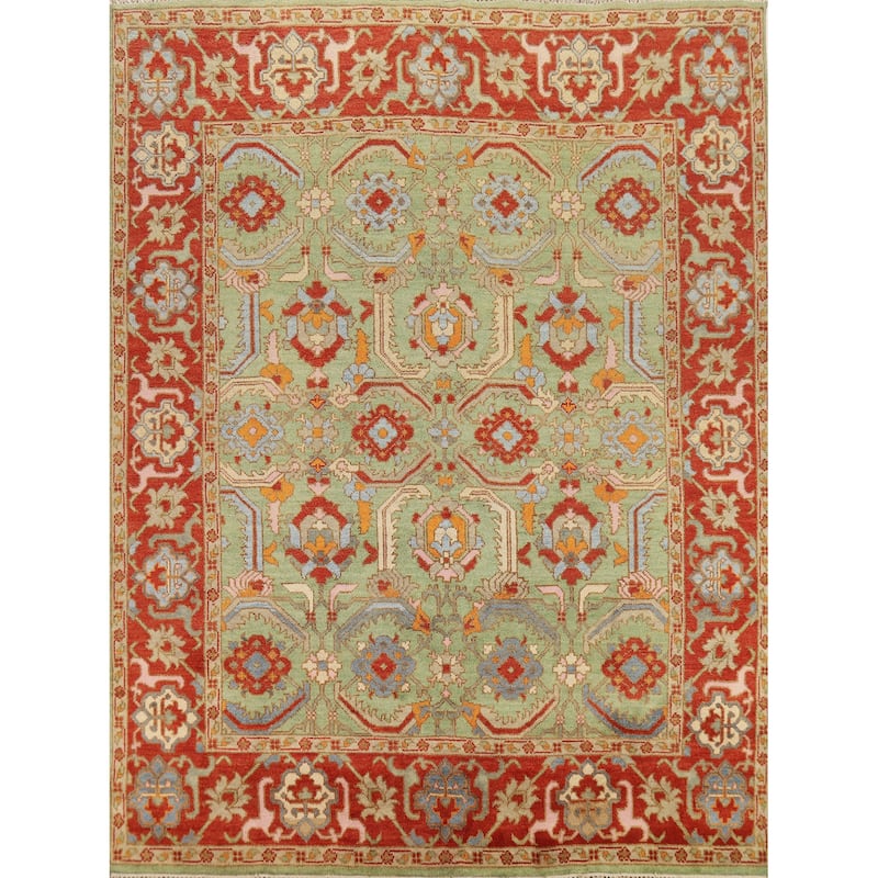 Hand Knotted Oriental 100% Wool Carpet Traditional Geometric Green Heriz (serapi) Area Rug - 9' 10'' X 8' 0''