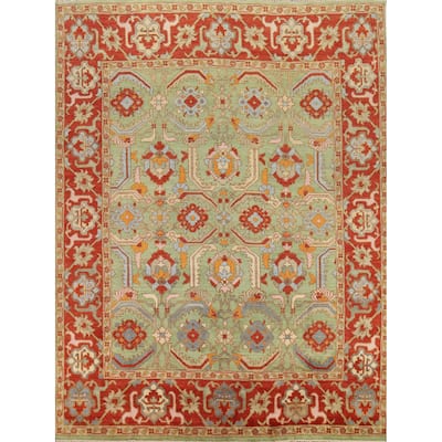 Hand Knotted Oriental 100% Wool Carpet Traditional Geometric Green Heriz (serapi) Area Rug - 9' 10'' X 8' 0''