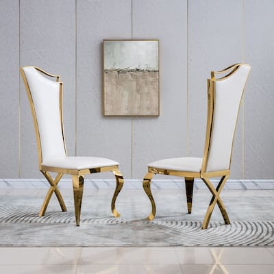 Leatherette Unique Design Backrest Dining Chair with Stainless Steel Legs Set of 2
