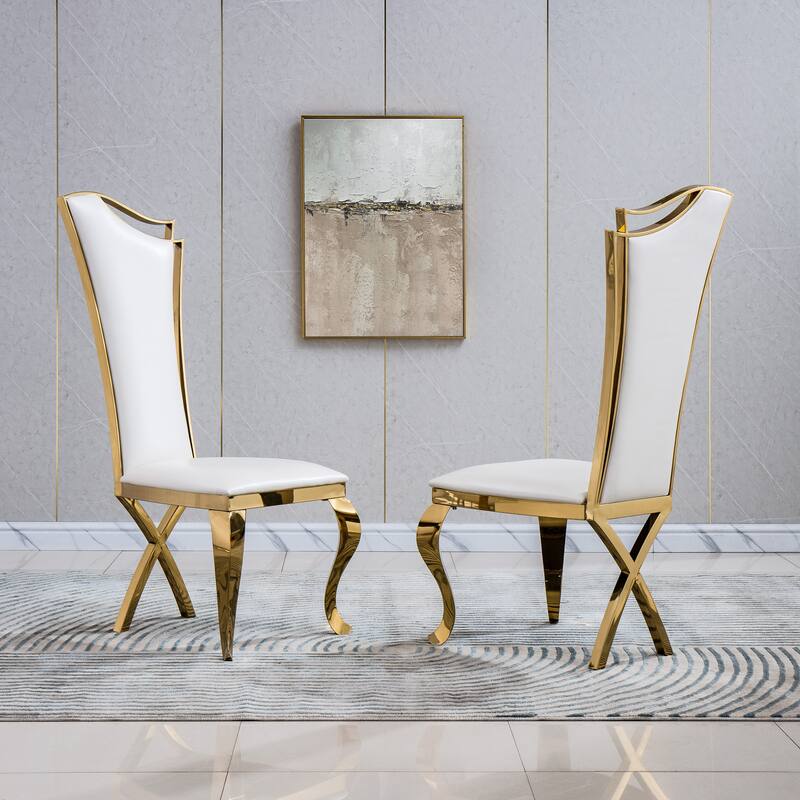 Set of 2 Leatherette/Velvet Unique Design Backrest Dining Chair with Stainless Steel Legs