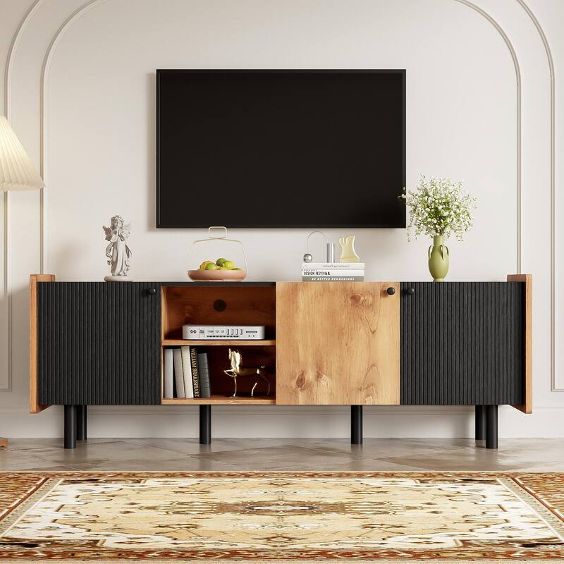 61" Mid Century Modern TV Stand, Media Console with 3 Cabinets and Open Shelves for TVs Up to 70"