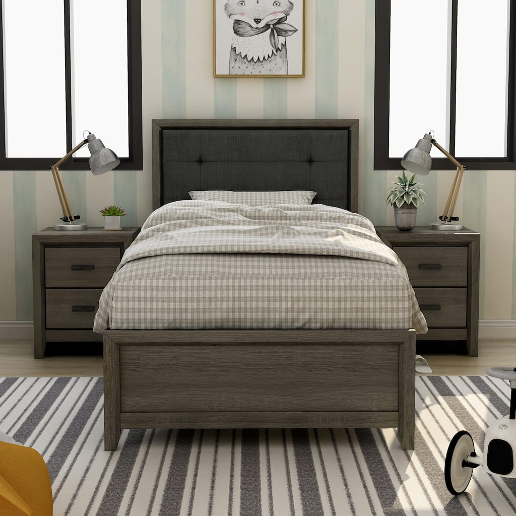 Aury Transitional Grey Wood 3-piece Panel Bedroom Set with 2 Nightstands by Furniture of America