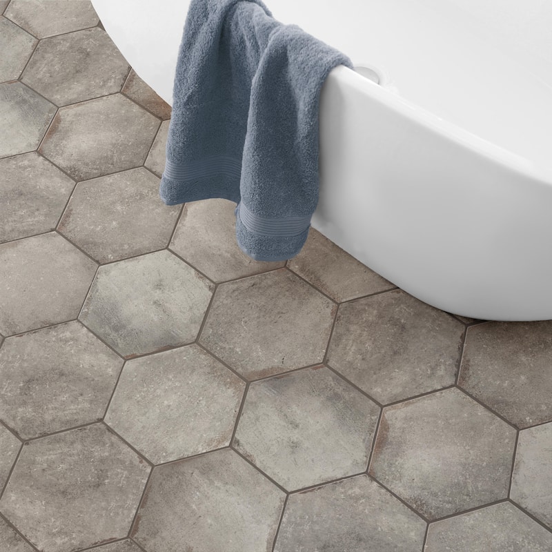 Merola Tile D'Anticatto Hex Grigio 11" x 12-3/4" Porcelain Floor and Wall Tile