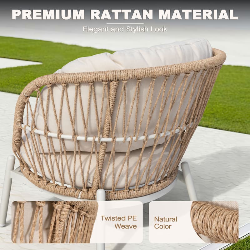 Outdoor 2-Piece Aluminum Rattan Single Sofas with Beige Cushions