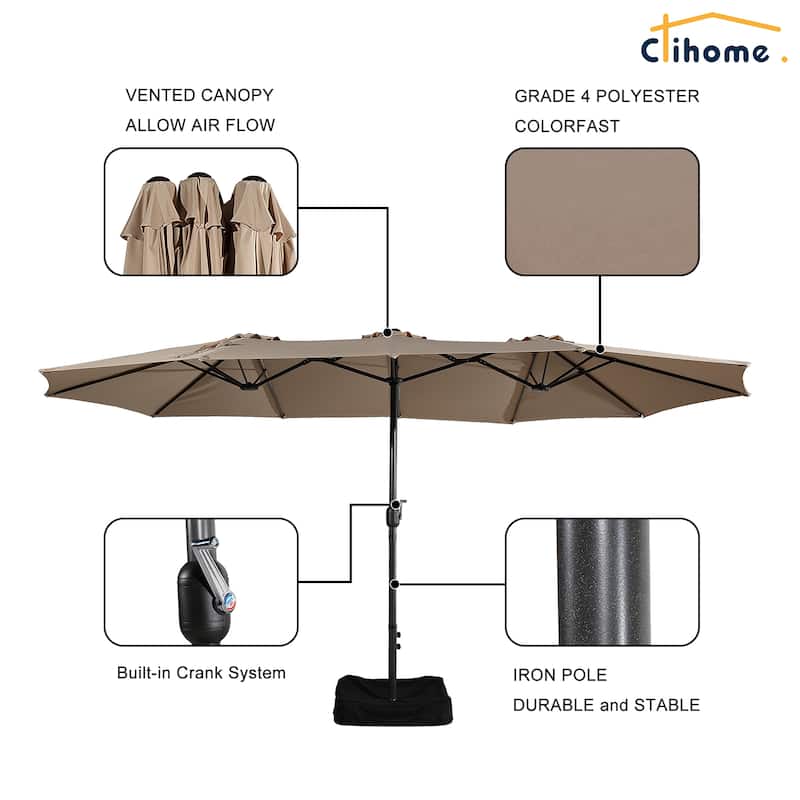 Clihome 15Ft Double-Sided Patio Market Umbrella, Outdoor Umbrella with Base