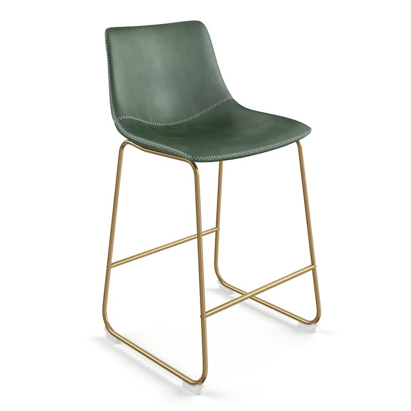 Petra Counter Height Stool with Gold Frame (Set of 2) - Green Vegan Leather / Gold Frame