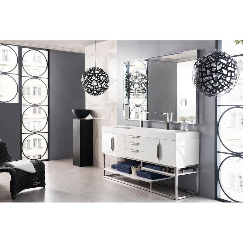 James Martin Vanities Columbia 72" Double Vanity, Glossy White with Brushed Nickel Hardware