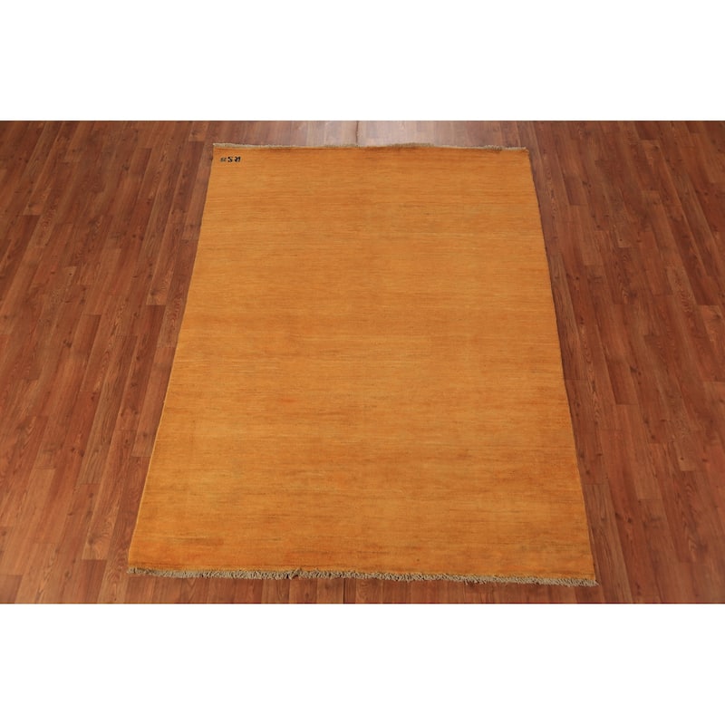 Gabbeh Modern Oriental Rug Handmade Stripe Orange Wool Carpet - 4'11" x 6'5"
