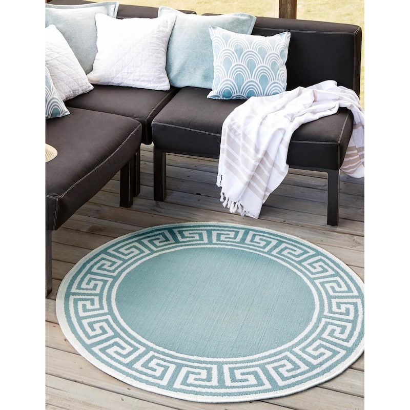 Outdoor Trisha Collection Area Rug - Aqua - 4' Round