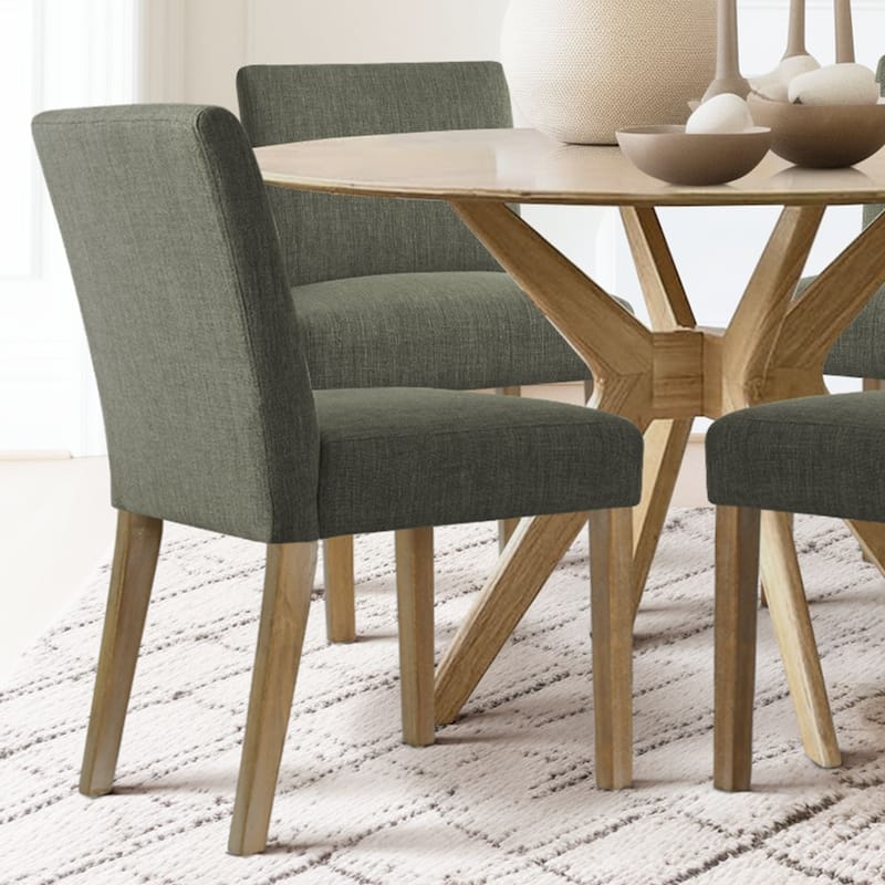Parsons Dining Chairs with Linen Upholstery and Solid Wood Legs