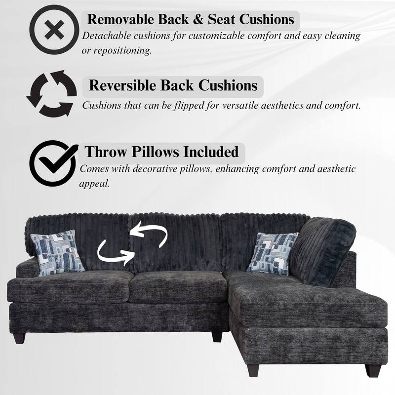 Roundhill Nexus Wide Wale Corduroy L-shape Sectional with Chaise