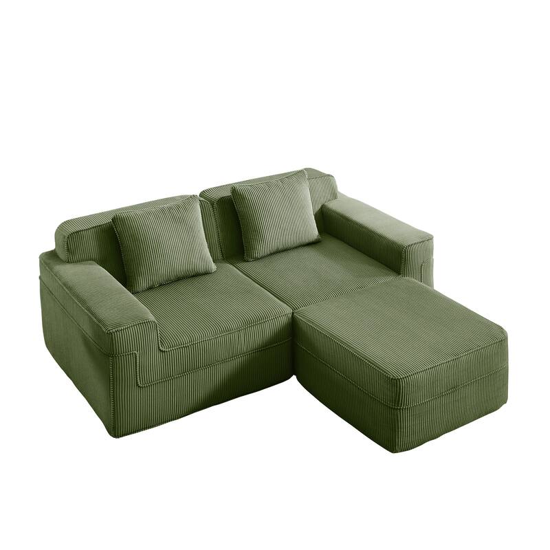 2 Seat L Shape Sectional Sofa, Cloud Sofa Couch with Deep Seat, Loveseat Sofa with Throw Pillows and Movable Ottoman