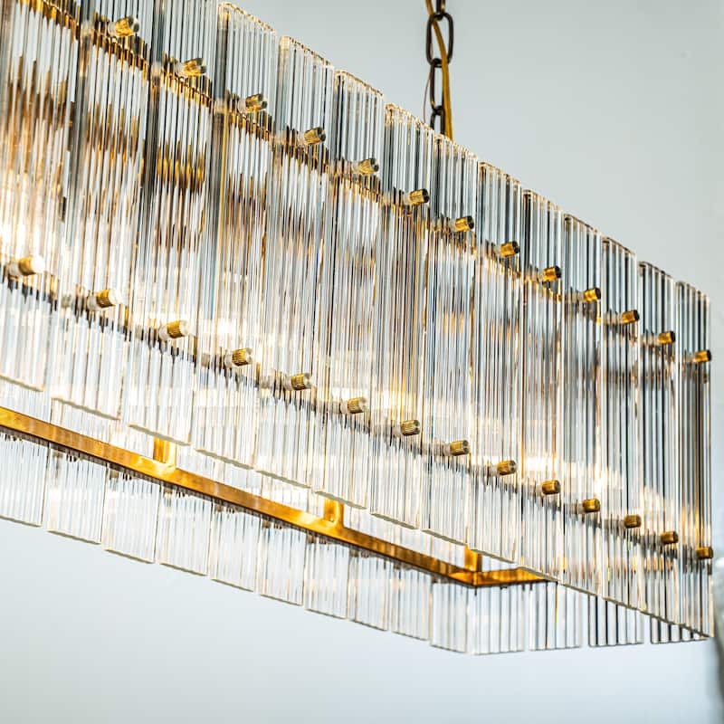 CraftHome 5-Light Modern Square Antique Gold Handmade Glass Chandelier for Dining Room - L 38"