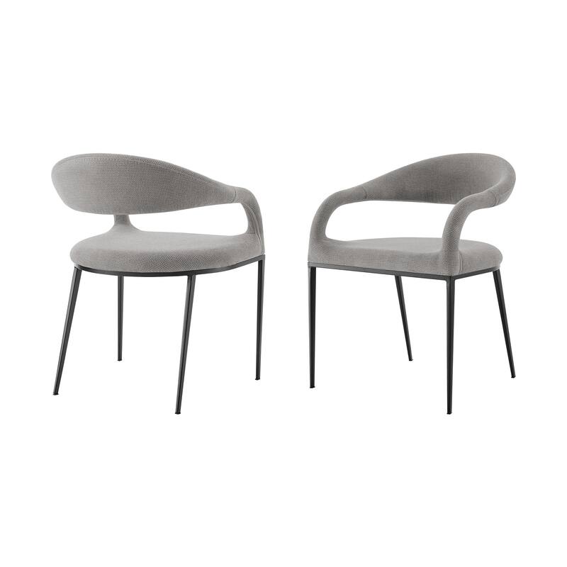 HomeRoots Set of Two Gray And Black Upholstered Polyester Open Back Dining Arm Chairs