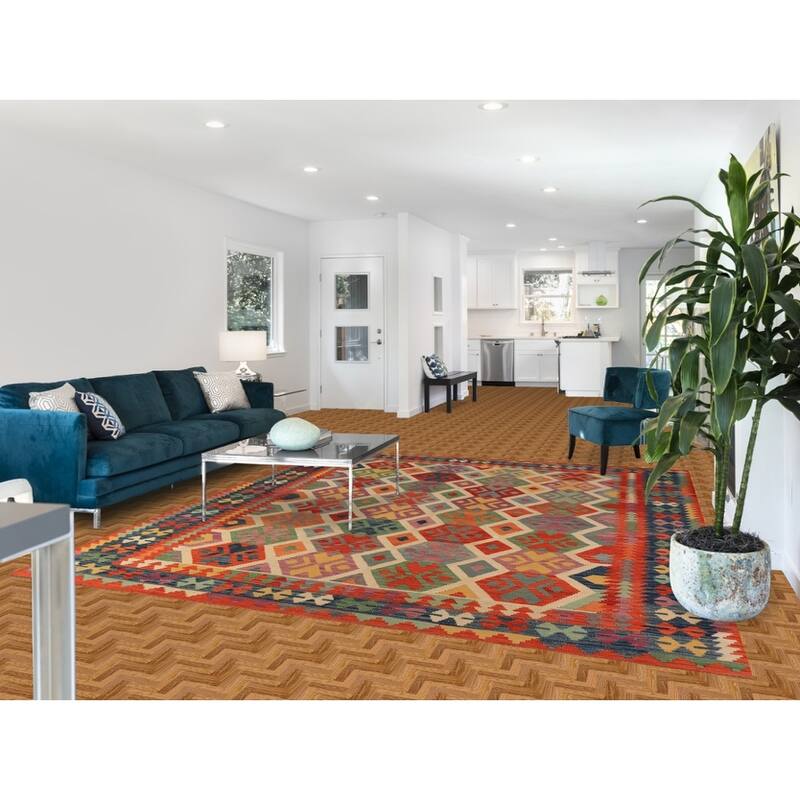Colorful Kilim Oriental Area Rug Hand-Woven Wool Carpet - 8'5"x 9'9"