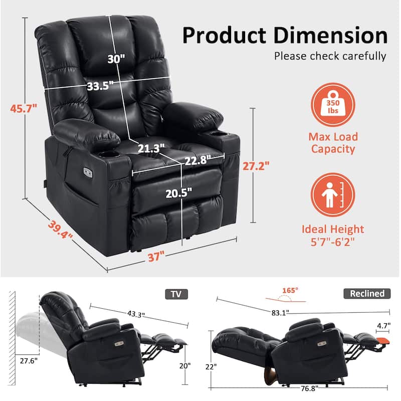 MCombo Large Dual Motor Power Lift Recliner Chair with Massage and Dual Heating for Elderly People, Faux Leather