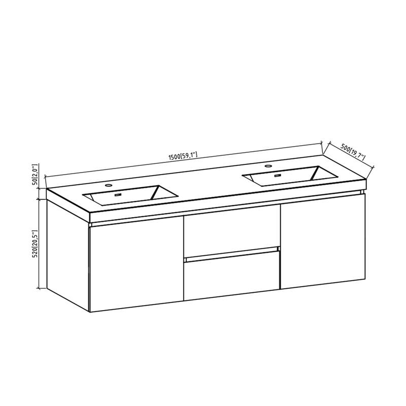 MDF Wall-Mounted Bathroom Vanity Set in Rose Wood with Integrated Culture Marble Sink