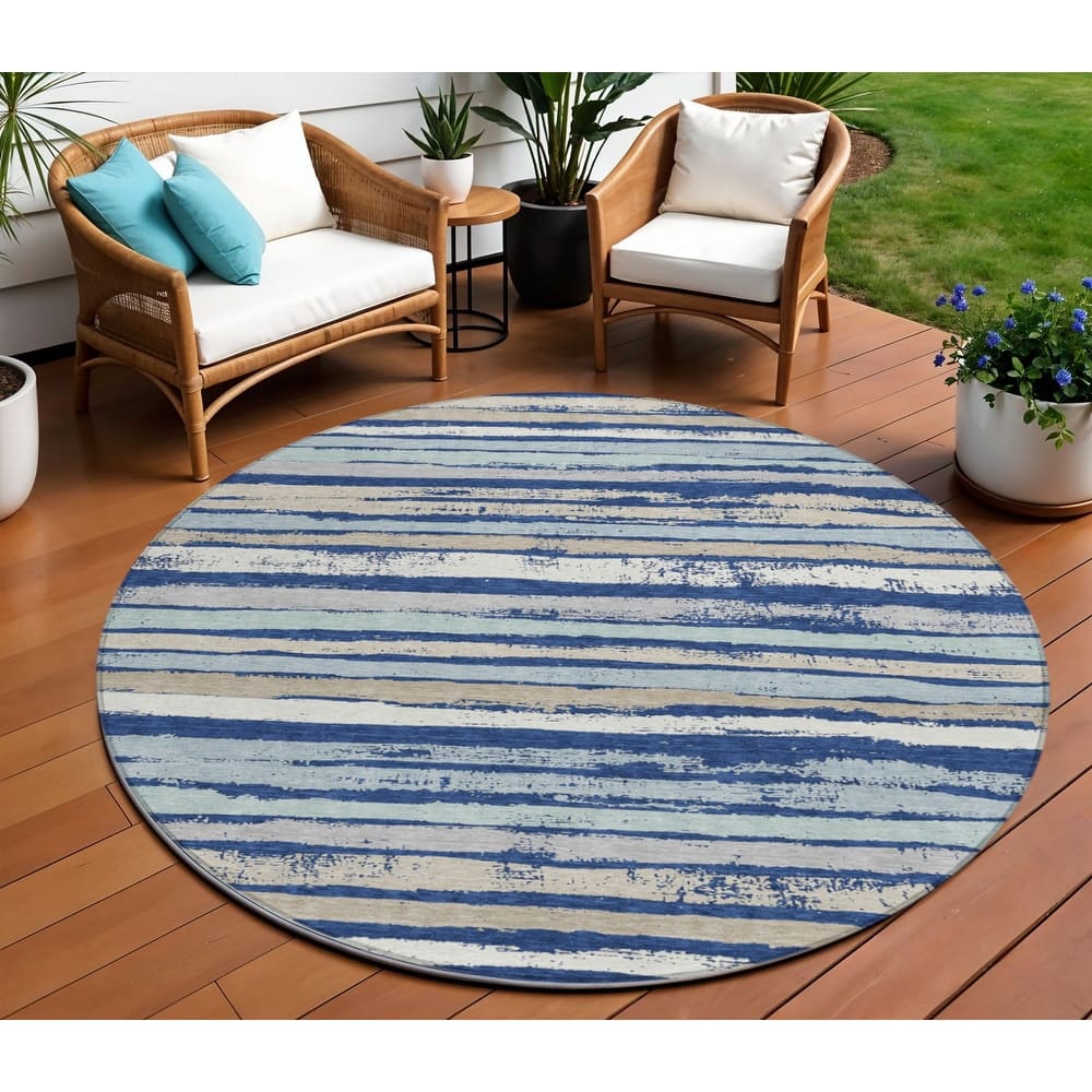 HomeRoots Striped Transitional Rectangle Outdoor Rug
