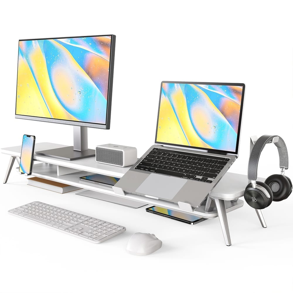 Fenge Monitor Stand, Dual Monitor Riser with Adjustable Laptop Riser - 42.5 x 9.3 x 5.7 inches