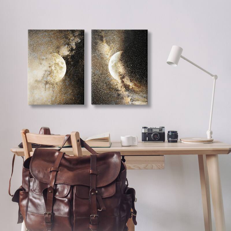 Stupell Moons with Starry Nebulas Canvas Wall Art Design By Gemma Bardot (Set of 2)