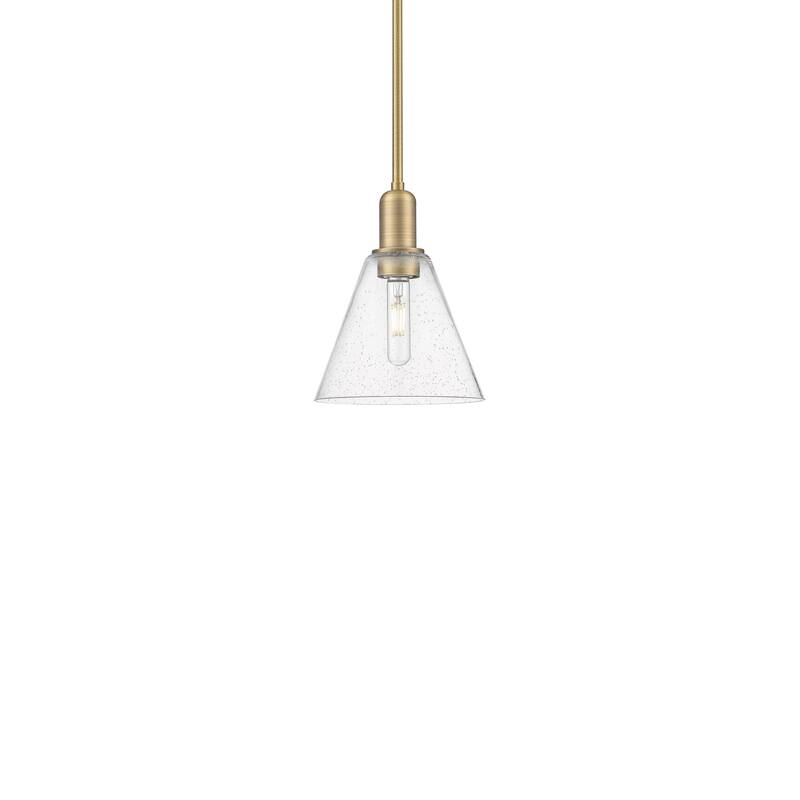 Innovations Lighting 716-1S-11-8 Berkshire Glass Pendant Berkshire - Brushed Brass / Seedy