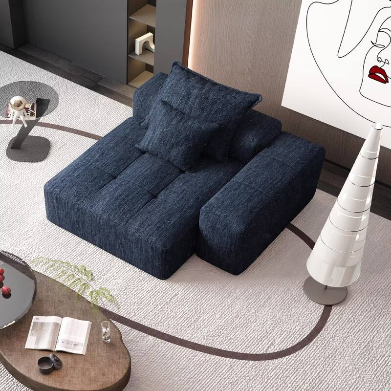 Oversized Modular Sectional Sofa,Sparkling Chenille Fabric,DIY Sofa - 1-Chaise+1-Amrest - Blue